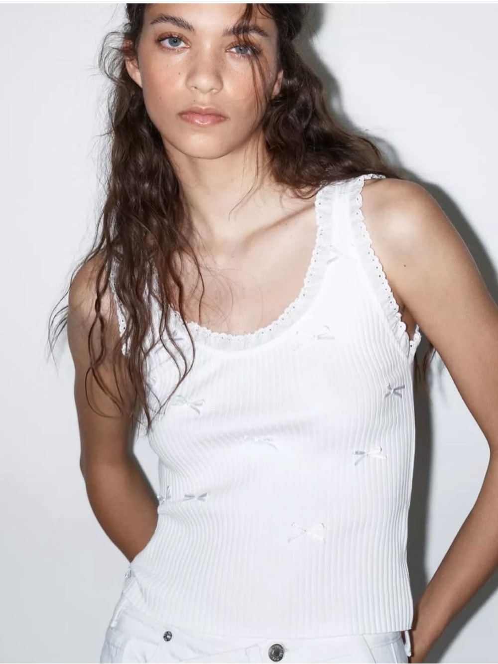 Zara Bow Embellished Tank Top